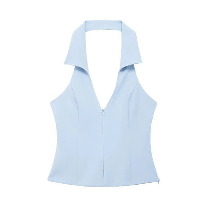 V-Neck Zipper Top & Skort Two Piece Set