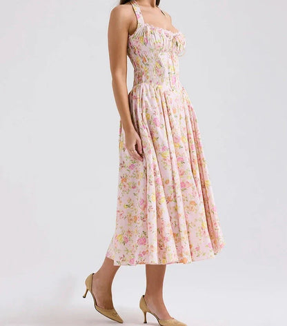 Vintage Floral Print Midi Sundress