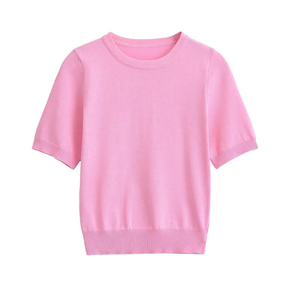 Basics Casual Knitted Short Sleeve Sweater