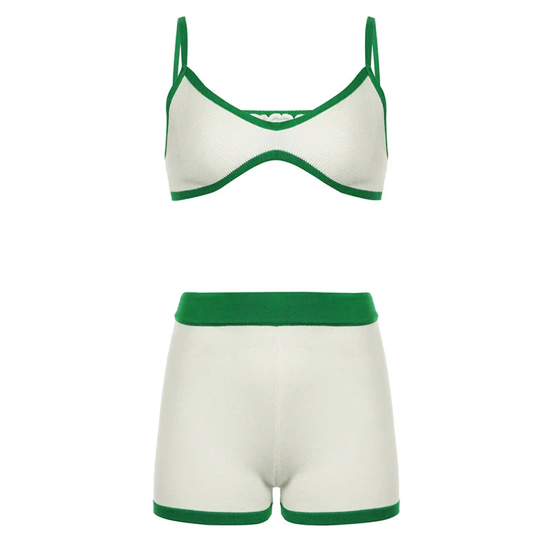 Contrast Color Knit Bra & Shorts Two Piece Set