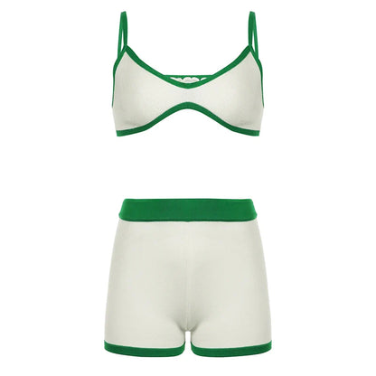 Contrast Color Knit Bra & Shorts Two Piece Set