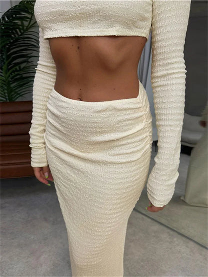 Two Piece Set Long Sleeve Crop top And Maxi Skirt Outfit