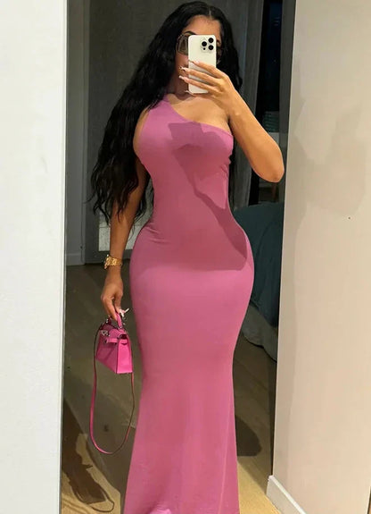 Backless Body Shaping One Shoulder Maxi Dress
