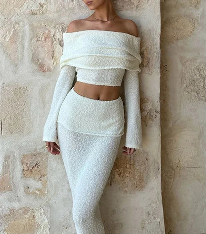 Holiday Two Piece Off Shoulder Top And Maxi Skirt Set