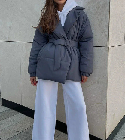 Winter Belted-Up Pocket Parka Coat
