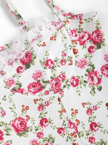 Thigh High Slit Floral Lace Trim Bustier Dress