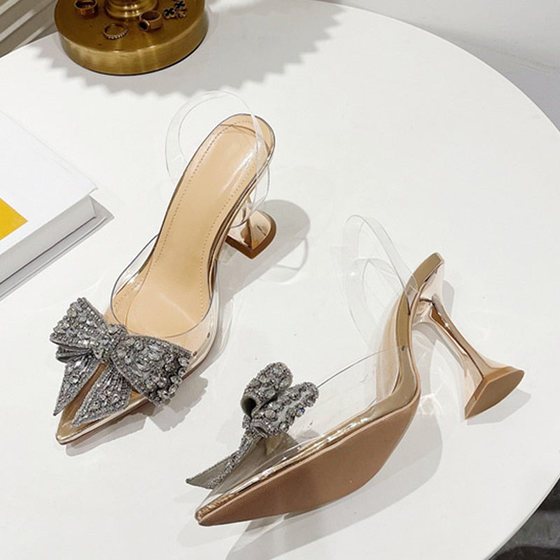 Crystal Bow Pointed Toe Heels