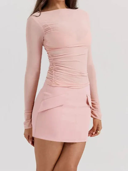 Two Piece Top And Mini Bodycon Skirt Set