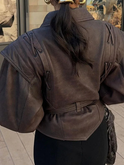 Belted Faux Leather Jacket