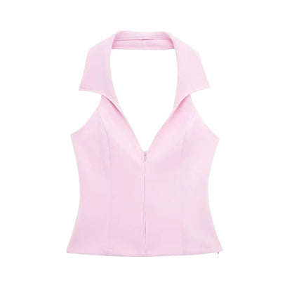 Chic Spring Pink Halter Neck Skort Set