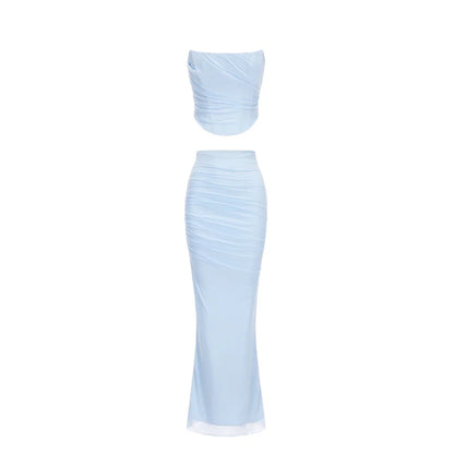 Luxe Strapless Bodycon Corset Style Top and Maxi Skirt Set