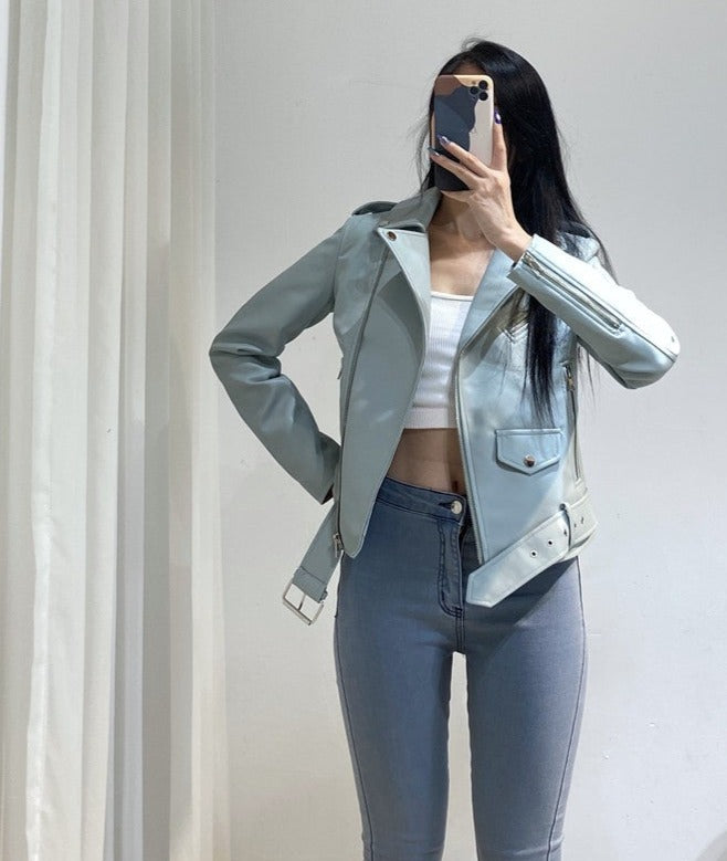 Belted Faux Leather Jacket