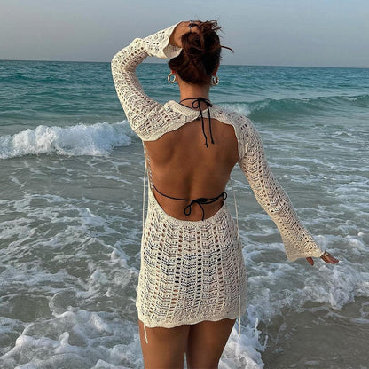 Vintage Crochet Summer Cover-Up Mini Dress