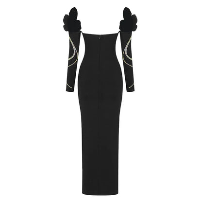Long Sleeve Sequined Off The Shoulder Rayon Bandage Dress