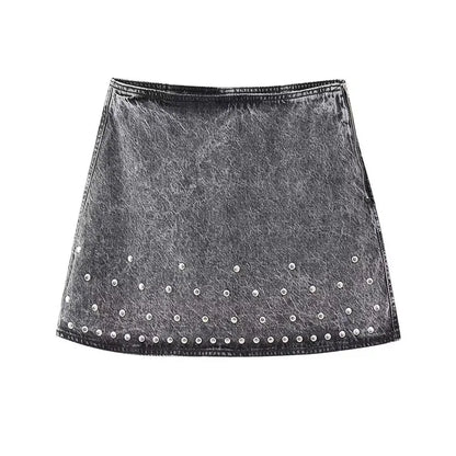 Chic Stonewashed Denim Jacket And Skirt Set
