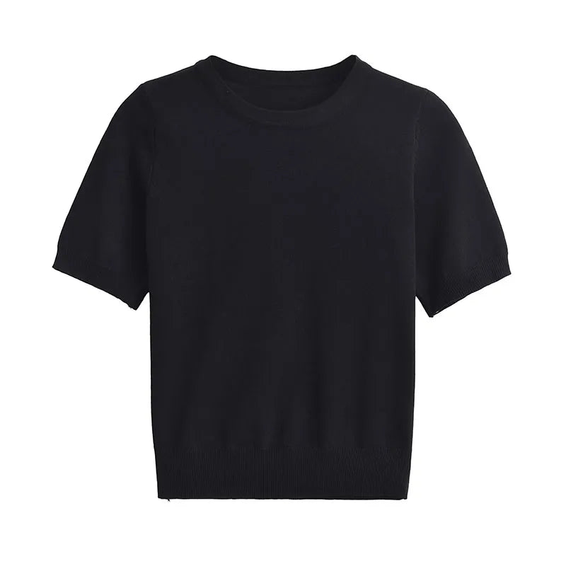 Basics Casual Knitted Short Sleeve Sweater