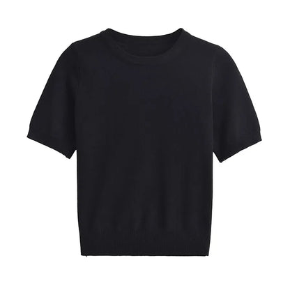 Basics Casual Knitted Short Sleeve Sweater