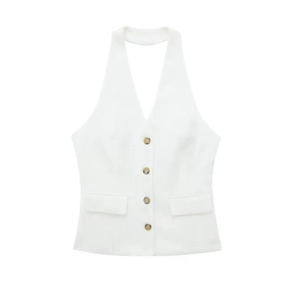 Halter Neck Sleeveless Vest Top And Wide Leg Pant Set