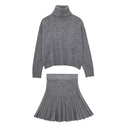 Turtle Neck Knitted Sweater Skirt Set