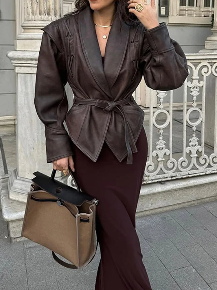 Belted Faux Leather Jacket