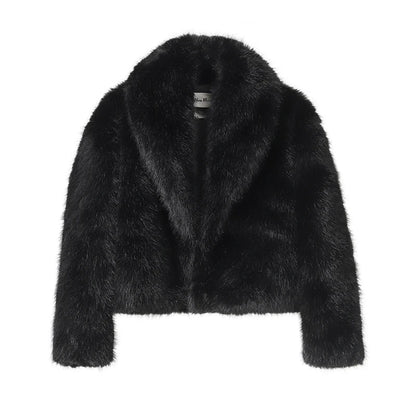 Black Madeline Faux Fur Collared Coat