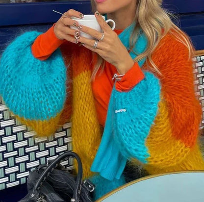 Stripe Knitted Full Sleeve Long Cardigan