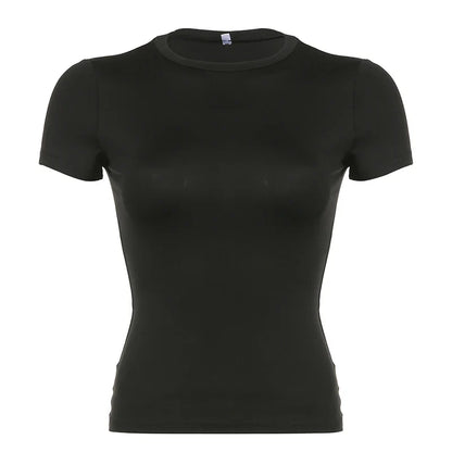 Basic Short Sleeve Crewneck Solid Crop Top