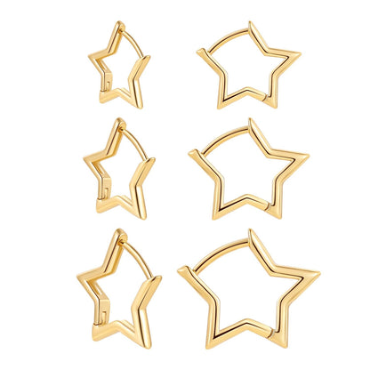 Smooth Copper Metal Star Hoop Earrings