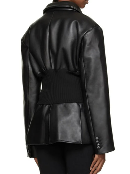 Ribbed Vegan Leather Blazer