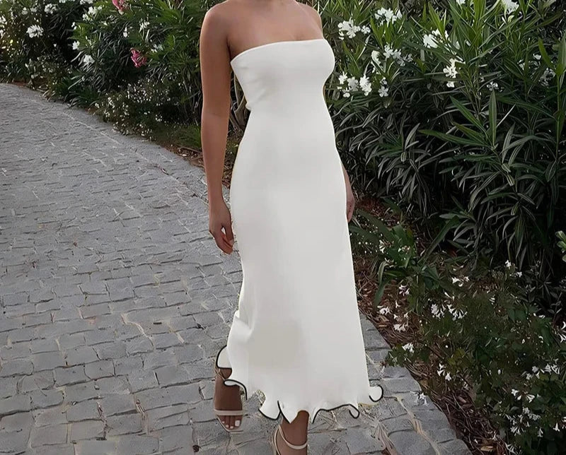 Tube Sleeveless Maxi Ruffled Dress