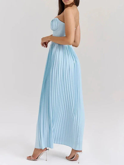 Luxe Strapless Pleated Maxi Dress