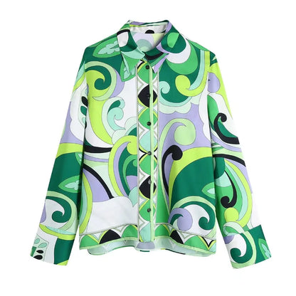 Leaf Print A Line Skirt And Blouse Set