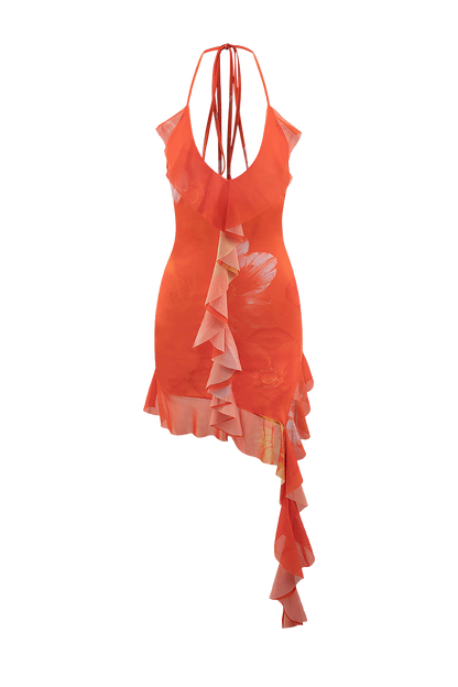 Halter Neck Ruffle Mini Dress