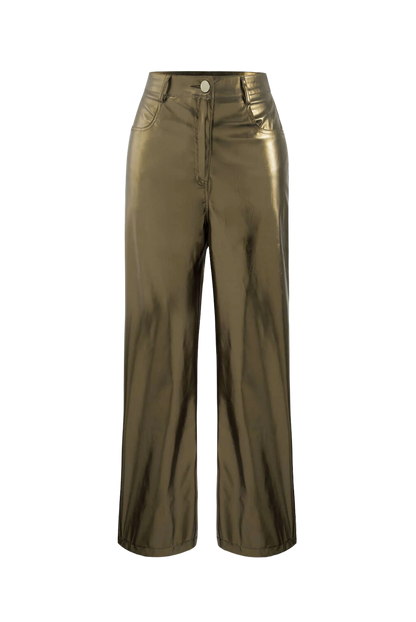 Metallic Straight Leg High Waist Trousers